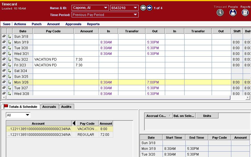 Entering Time and Attendance for overtime Eligible Employees The screen shot below depicts the various elements of the page.
