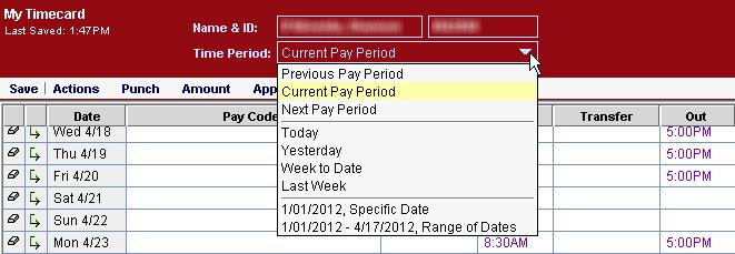 Changing Pay Periods Timekeeper will select the pay period based on the current date.