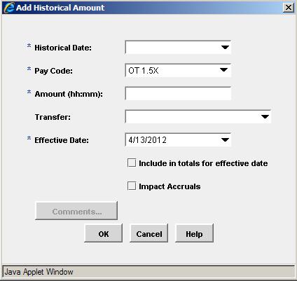 The Effective Date is system generated. Do not change this date. 7. By selecting this option, the historical edit will be sent to payroll for processing.