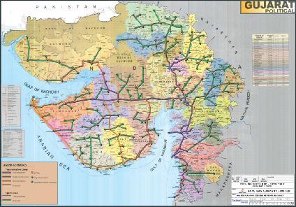 Integrated Gas Grid Gujarat is the first state to set up its own gas transmission line, resulting in the growth of gasbased industry in Gujarat Map 2: Integrated gas grid Districts covered by Gujarat