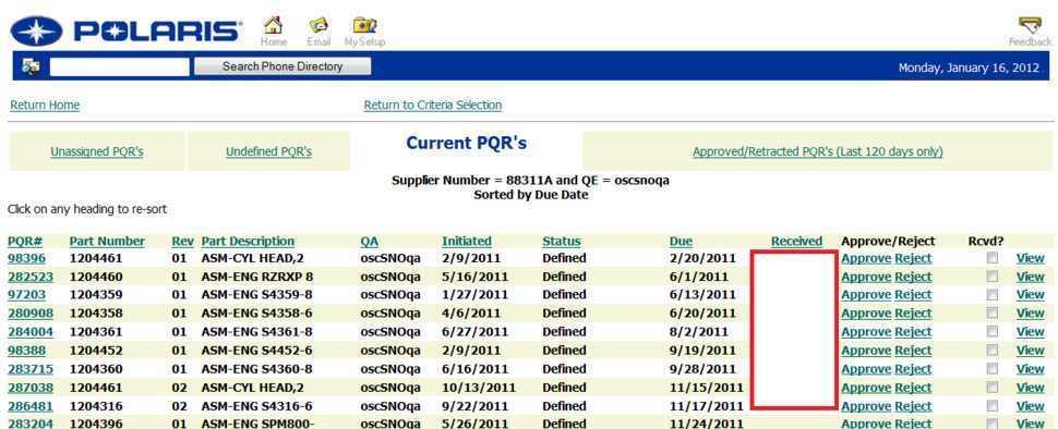 PQR Received Status PQRs aren t received until both electronic submissions AND sample