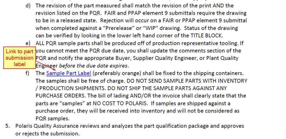 Label for PPAP/FAIR Samples Be sure to ship samples with the proper label per the