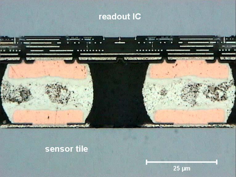 The thickness of the Si was varied by the grinding process after bumping. The failures were high ohmic contacts or open connections mostly detected at the edges of the chips.