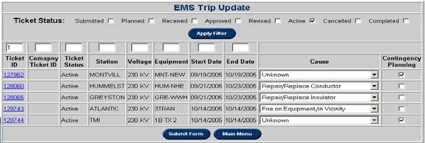 Color-Coding of edart Tickets Form in Transmission Outage Ticket to allow TO to assign Cause Type to all EMS Trip Tickets marked Unknown User either selects a Cause Type from drop down or checks