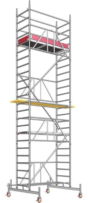 2. Fasten a diagonal brace 20 to the bottom rung of the first basic tower and to the second rung from below of the second basic tower. Further assembly Tower model 625 3.