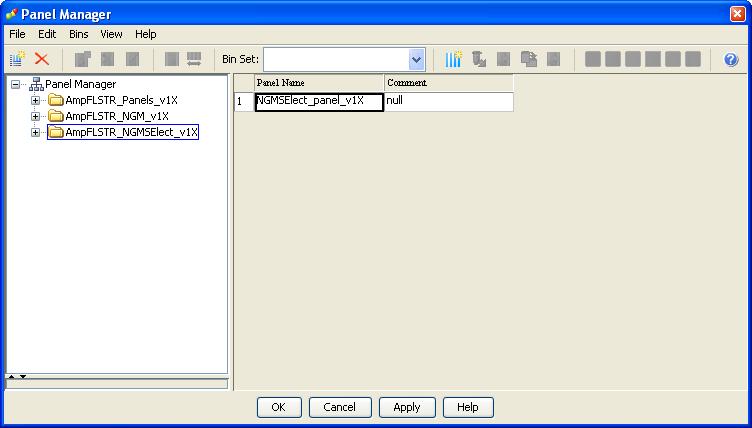 Section 4.2 5. Import NGMSElect_bins_v1X: a. Select the AmpFLSTR_NGMSElect_v1X folder in the left navigation pane. b. Select File Import Bin Set to open the Import Bin Set dialog box. c.