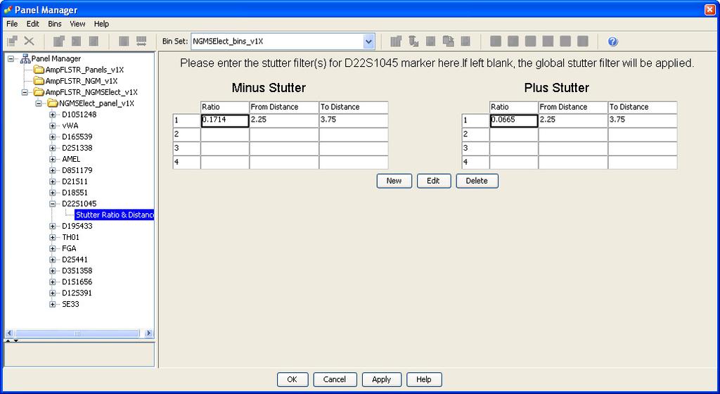 Section 4.2 c. Double-click D22S1045 and select Stutter Ratio & Distance to display the Stutter Ratio & Distance view for the marker.