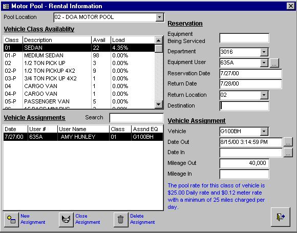 Motor Pool Fleet Compass. The motor pool screen is a marvel of simplicity. Every process concerning the act of renting vehicles is handled form this one screen.