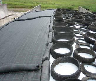 Alternative to Tires Woven or mesh tarps anchored with gravel bags