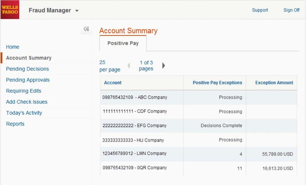 Fraud Manager Account Summary Provides