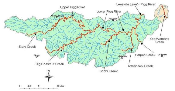 The TMDL report identified three point sources discharging bacteria into the Pigg River basin, with one located in the Story Creek watershed area.