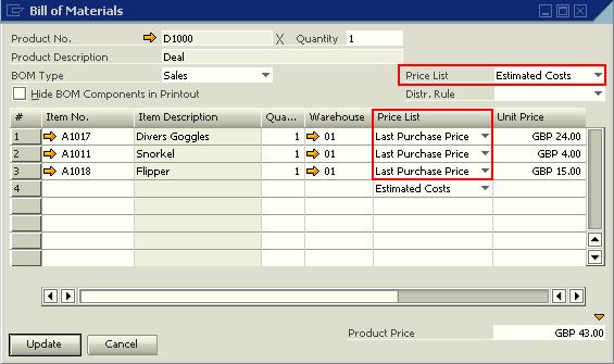 2. When creating sales documents for the Sales Type BOM, in the Gross Profit for Outgoing Invoices window, select the Estimated Costs in