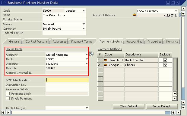 Note 1240747 When selecting the payment method Cheque for an outgoing payment, details of one of