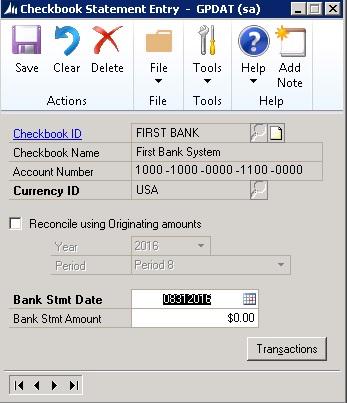 GETTING STARTED 7. Select Save to save the changes for that bank checkbook. Repeat the above steps to setup other checkbook ID s.
