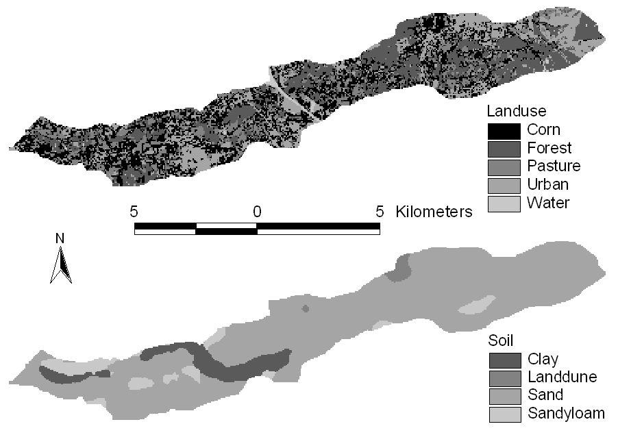 towards the outlet of the basin. In order to get a better relation between the digitised and the modelled streams, we created a secondary elevation map.