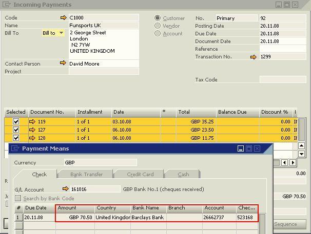 How to generate a report showing a list of AR Invoices paid through cheques? In the SAP Business One core application two possibilities exist to see whether an invoice had been paid by cheque. 1.