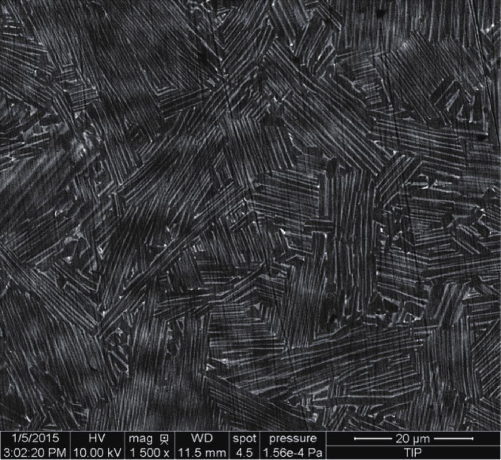 Figure 13 shows a TEM image of the full lamellar structure of the EBSM-fabricated Ti47Al2Cr2Nb. It can be seen that the thickness of the γ laths is about 0.5 μm and that of the α2 laths is 0.1 μm.