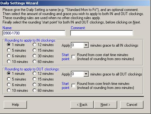 Daily Settings Select Working Schedules. The first screen is Daily Settings.