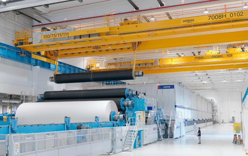 At a glance Reliable and versatile cranes Cranes with up to five hoist units for every application Two Demag process cranes with load capacities of 150 tonnes, which have been used for handling reels