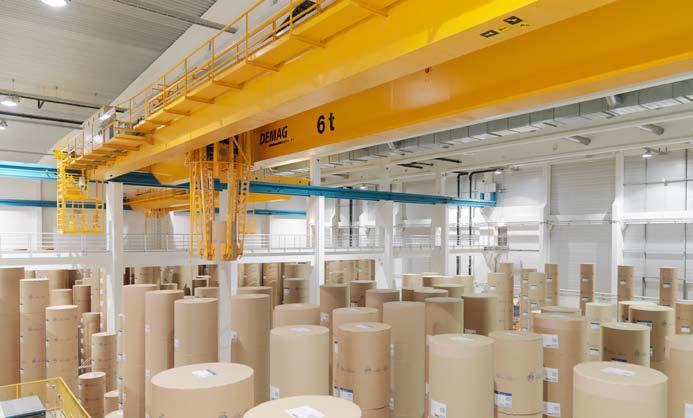 Store layout for higher capacity, more speed The store at Palm Paper consists of four bays (112.5 x 36.05 m), crossed by conveyor systems.