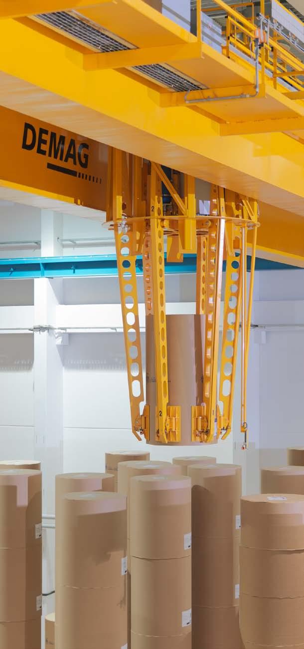 Our solution New Demag gripper system for the paper industry New special gripper for paper To transport rolls with paper wrapping, Demag Cranes & Components has developed a gripper system that can be