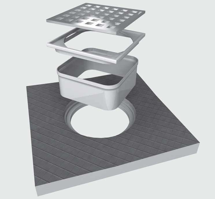 Legend A wedi Strainer B Strainer Collar C Optional Extension Collar A B C Insert Strainer Collar into pan hole (no glue / no screws). Caulk between part and tile to create a flexible grout joint.