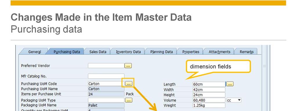 The changes made in the Purchasing Data tab are similar to the changes made in the Sales Data tab.