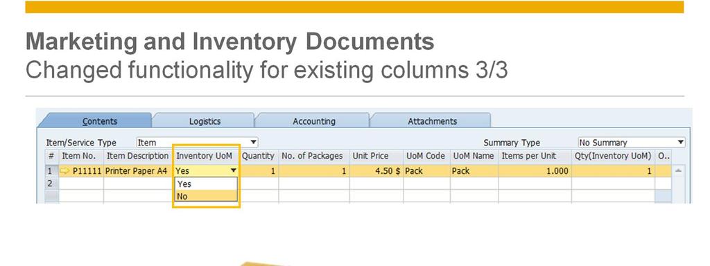 We can choose to work with inventory UoMs in the document.