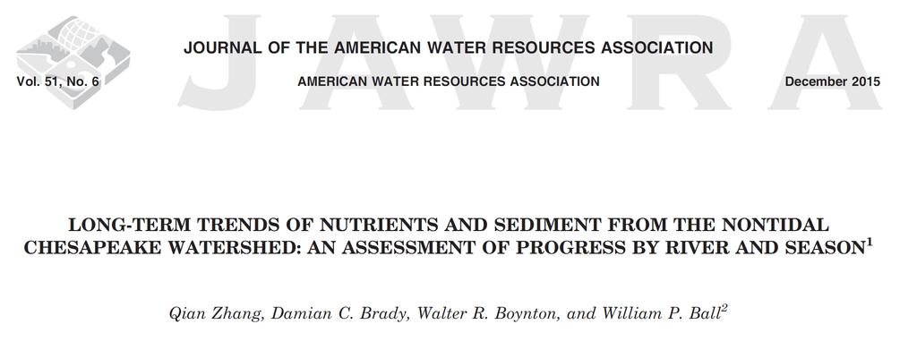 Non-tidal Chesapeake Bay Watershed (NTCBW) Zhang, Qian, Damian C. Brady, Walter R. Boynton, and William P. Ball, 2015.