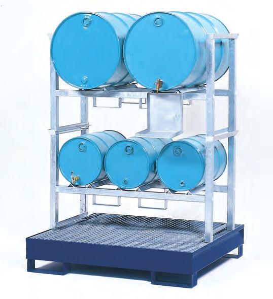 Stackable Drum Racks with Spill Pallets Sump of heavy gauge steel for extended life 66-gallon sump volumes meet EPA & UFC requirements Sump welds are 100%