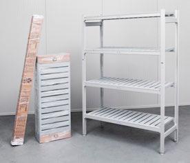 of 110 kg and a maximum of 250 kg per shelf Materials Frame: Anodized Aluminium (20 micron) Shelf: High Density Polyethylene
