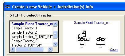 STEP 1: Select a Tractor from the list of Tractors previoulsy created and saved in the database. A small drawing of your selected tractor will appear on the right side.