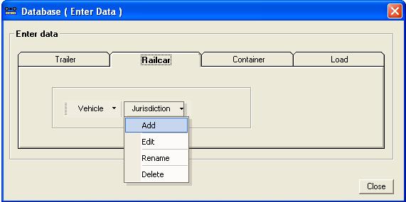 4.2.4 Vehicle - Delete Delete menu allows deleting Railcars from database 4.2.5 Jurisdiction