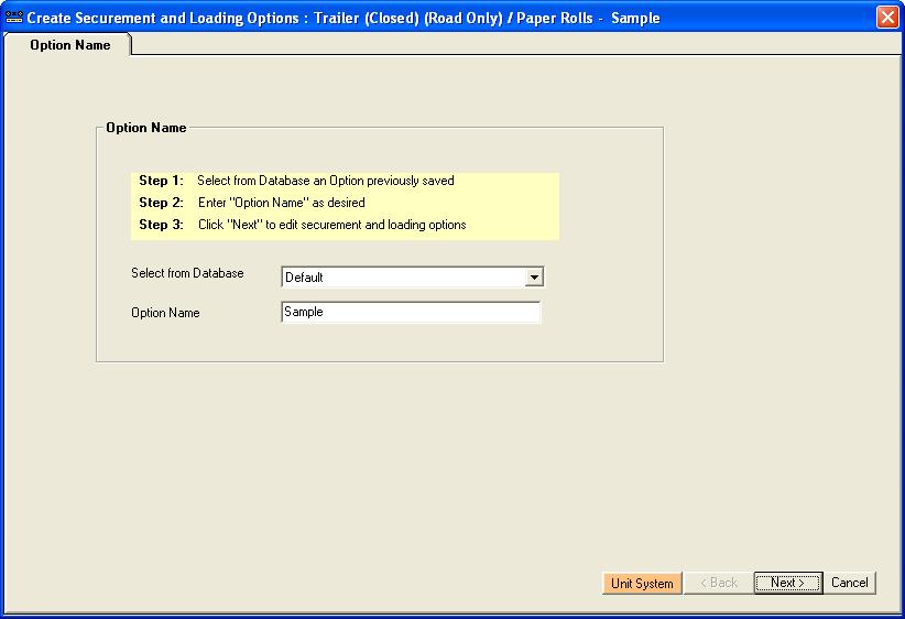 Select an existing Securement Option from database, enter a new name