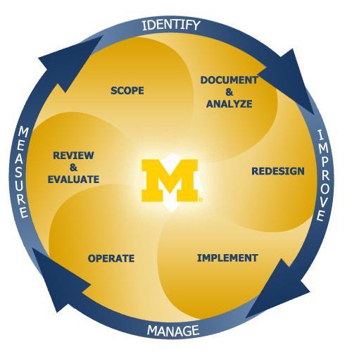 Public health process improvement strategy phases (adapted from University of Michigan information and technology services, 2013).