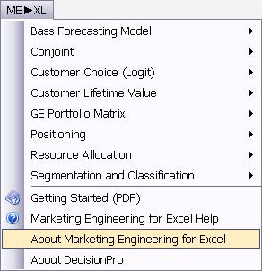 MARKETING ENGINEERING FOR EXCEL TUTORIAL VERSION 1.0.10 Tutorial Segmentation and Classification Marketing Engineering for Excel is a Microsoft Excel add-in.