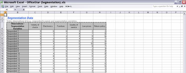 A typical segmentation spreadsheet contains one or two