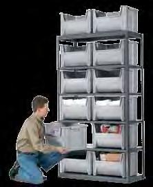 5 shelves Complete packages available with the 24 Super-Size AkroBins to efficiently organize large items and improve workflow Stacking AkroBins on top of each other on each shelf saves valuable