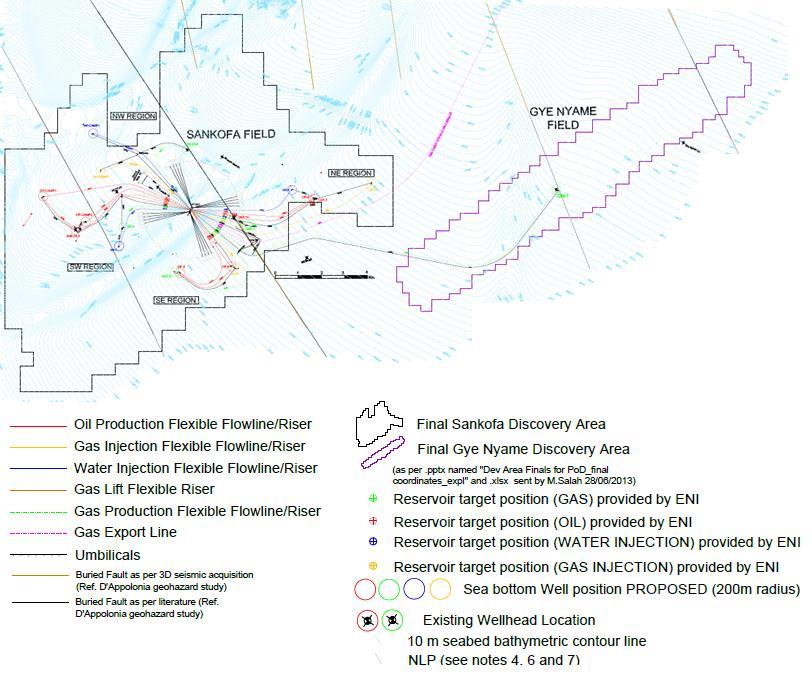 22 of 279 For the exploitation of the oil and gas discoveries of the OCTP license, a development plan is foreseen based on 14 subsea wells (8 Oil Producers, 3 water injection, 3 gas injection),