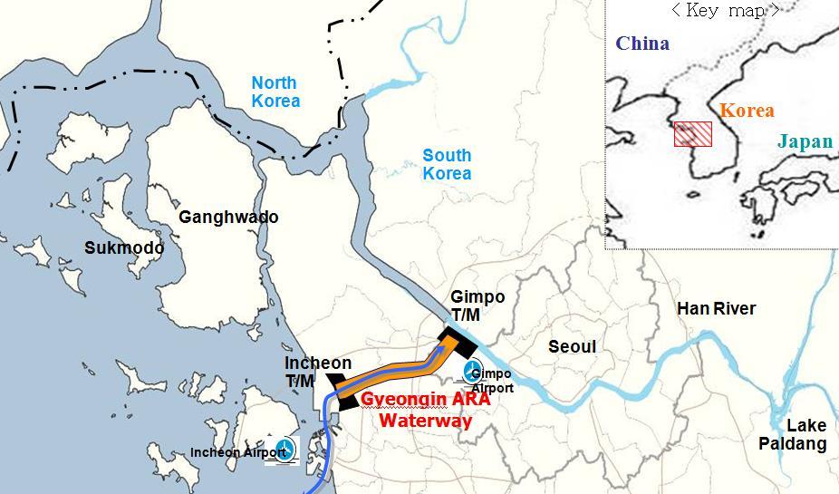 Korea Water Resources Corporation (K-water) funded Hyundai C&I design build Navigable waterway from West Sea at Incheon to Han River at Seoul Flood damage reduction in