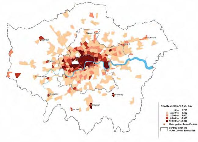The magnitude and concentration of travel into central and inner London in the morning peak is very significant, reflecting the concentration of employment there.