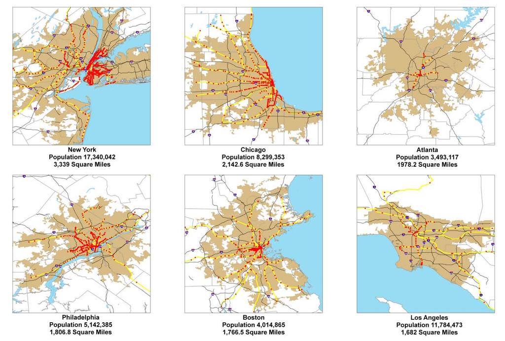 Figure 13: Regional Urban Expansion and Infrastructure Comparison Source: National Transportation Atlas Dataset 2009 Much of the available land for development in the Atlanta region has been used for