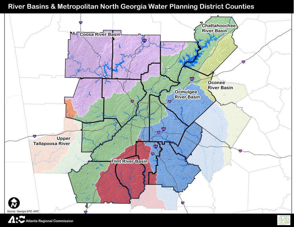 Figure 20: MNGWPD Planning Area With the adoption of the Georgia State-wide Water Management Plan by the Georgia General Assembly in 2008, the Metro Water District is now one of eleven regional water