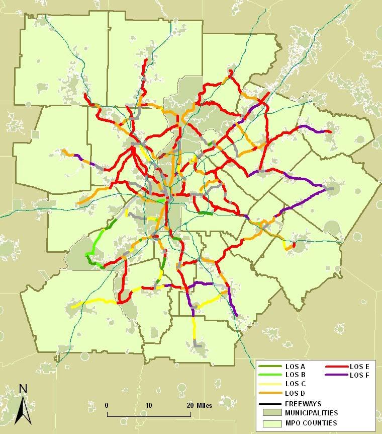 Figure 44: Bicycle Level of Service (2007) Source: ARC Figure 45 below shows a measure developed by ARC to identify potential demand for walking trips.