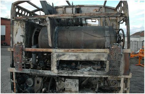 Item 9 (e): Fire of the vehicle (tire fire, fire in the engine), of flammable substance transported in the tank or fire around the vehicle (for example accident of other vehicles) with a release from