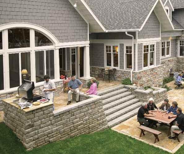 Combining multiple heights and sizes, the Highland Stone 6 / 3 retaining wall system evokes the random look of hand-stacked walls.