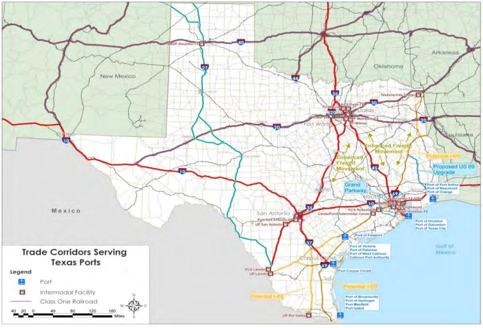 36 4.2 Major Trade Corridors in Texas Texas boasts a number of trade routes that connect U.S.
