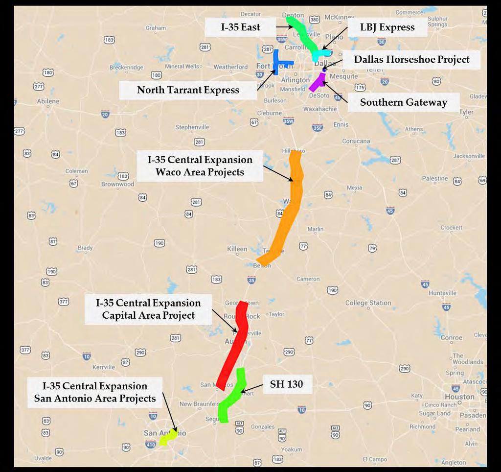 37 Figure 53: Projects on IH 35 Corridor As shown in Figure 53, major infrastructure projects to support trade that have been recently completed or are currently underway along this corridor include