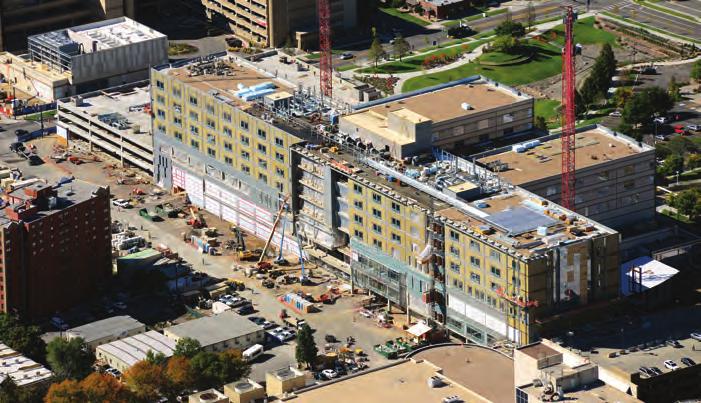 A prefabrication and modularization strategy was employed to accelerate the Exempla Saint Joseph project schedule.