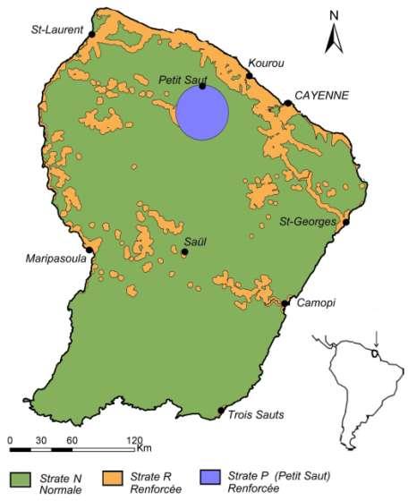 Definition of the strata Based on several existing studies and on experts knowledge (ONF and National Park of Guyane) Strata R (Reinforced sampling) ONF GIS analysis on existing information Roads